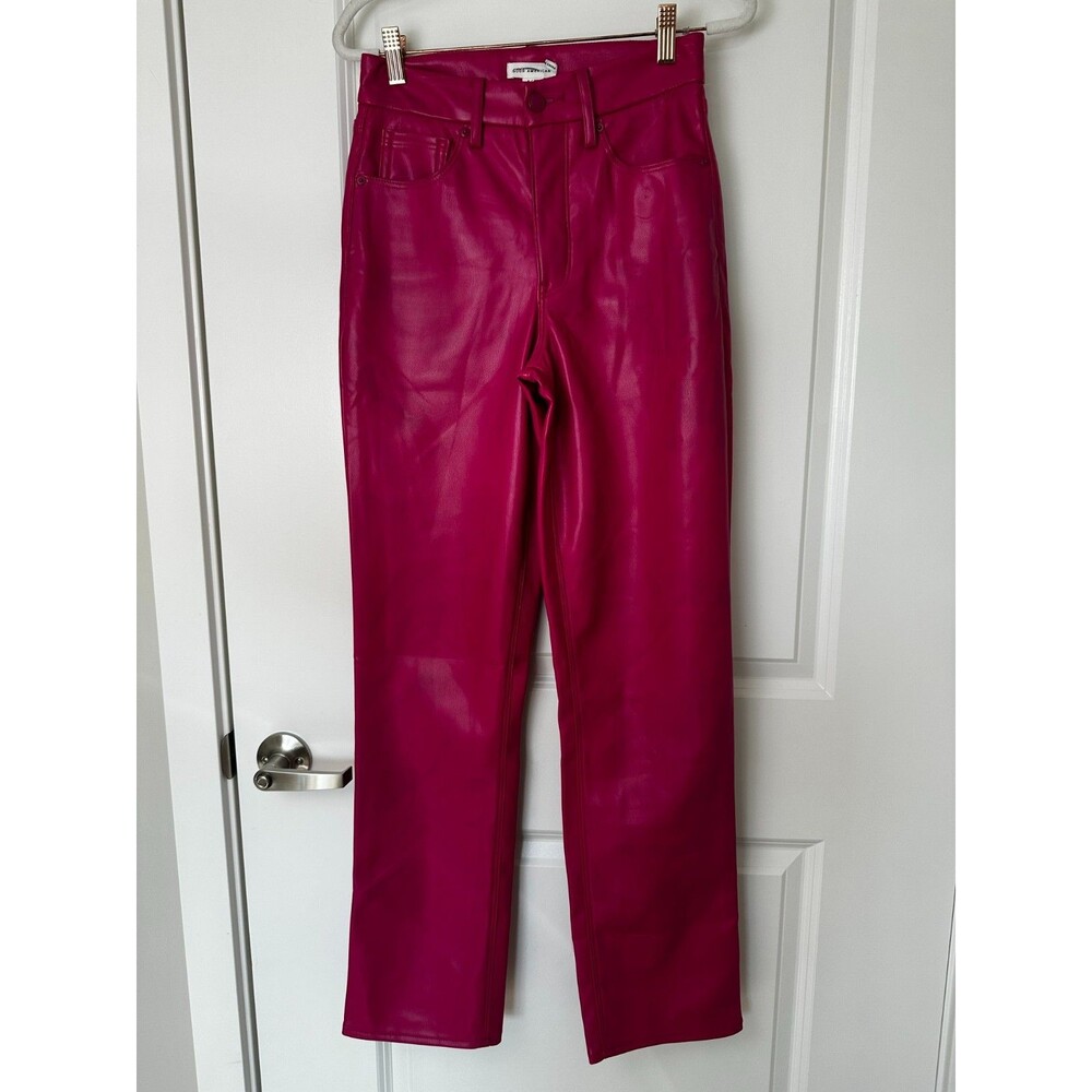 Good American Faux Leather Pants 4/27 Pink Love Potion Straight Leg High Rise - Picture 3 of 8